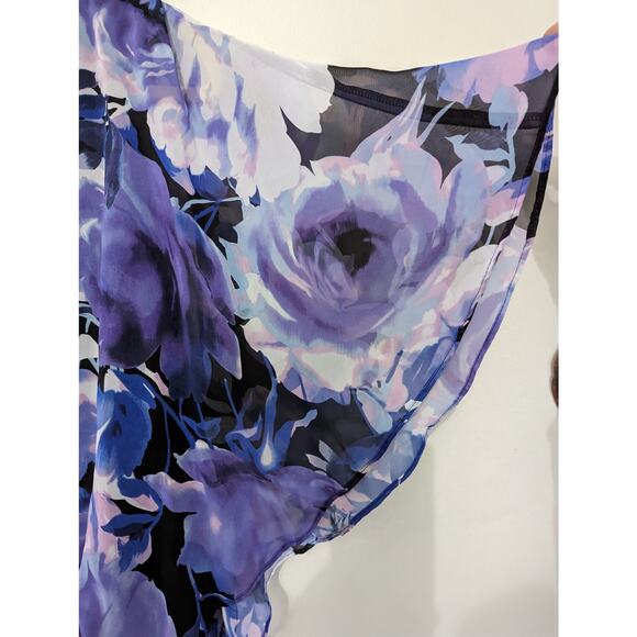 Women's Plus Size Purple 3X Floral Chiffon Top and 2X stretch Pants Outfit - Picture 5 of 9